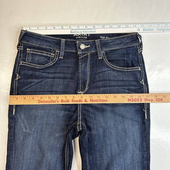 Ariat High Rise Slim Trouser Jeans 29 Denim Dark Blue Bootcut Flared Western - Picture 3 of 12